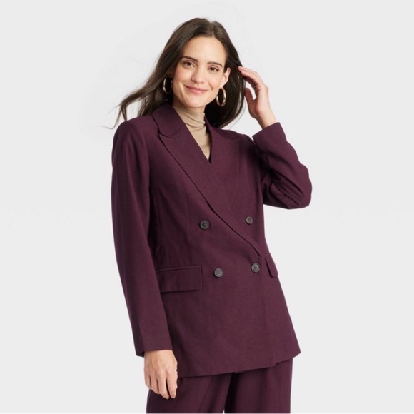 A New Day Women's Double-Breasted Oversized Burgundy Blazer size Large - Picture 3 of 4